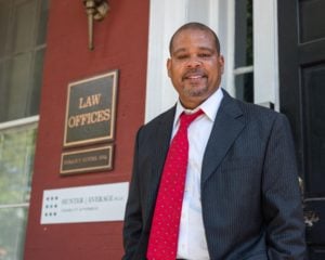 Photo of attorney Horace Hunter in front of the old Hunter & Everage office in Jackson Ward